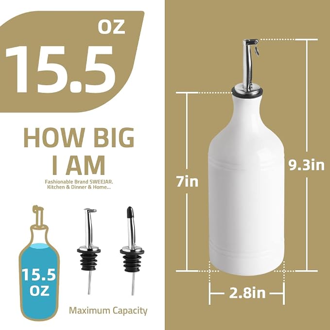 Sweejar Ceramic Olive Oil Dispenser Bottle, Opaque Oil Cruet Protects to Reduce - Image 6