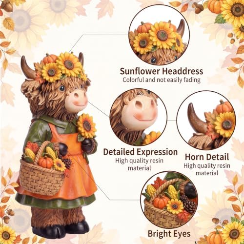 2 Pcs Fall Highland Cow Figurines Gifts, Resin Table Decor - Image 4