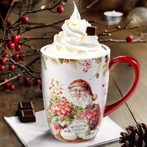 Christmas Story 22 oz. Mugs – Set of 4 Large Ceramic Holiday Coffee Cups with Red Handle & Vintage Santa Art – Festive Hot Cocoa or Tea Mugs for Winter Mornings - Image 2