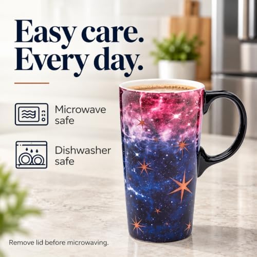 Topadorn 17oz Ceramic Travel Mug with Lid, Galaxy Nebula Space Coffee Mug - Image 7