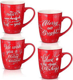 4 Pcs Snowflake Christmas Ceramic Mugs Set, Red Holiday Coffee Cup by Suttmin