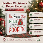 Christmas Bathroom Decor, Funny Xmas Tree Hat Christmas Wooden Box Sign - Image 2