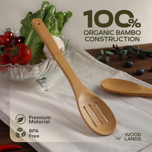 Prime Bamboo Wooden Spoons for Cooking Set of 7 Pcs – Wooden Cooking Utensils with Long Handle, Includes Flat Wood Spoon, Bamboo Spatula, and Slotted Spoon for Kitchen Utensils Set - Image 2