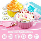 60Pcs Mini Cake Pans with Lids Aluminum Foil, ZOXILEN 5oz Disposable Mini Loaf pans with Lids and Spoons, Small Baking Cups Pie Tins Muffin Pan Cheesecake Containers for Party Pink Round - Image 4