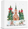 Christmas Decorations, Christian Christmas Decorations Indoor, Coquette Bow Xmas Tree Church Sign Gift for Women Friends, Rustic Wooden Box Sign for Home Office Bedroom Desk Decor 5x5 Inches by Unknown