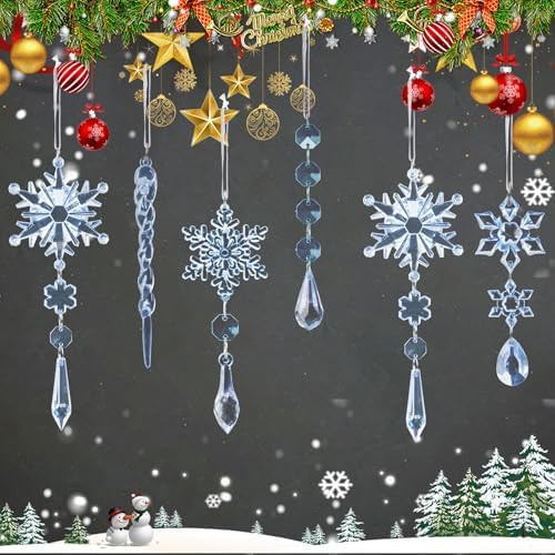 Crystal Christmas Tree Ornaments, Blue Acrylic Snowflake & Icicle, 32pcs - Image 7