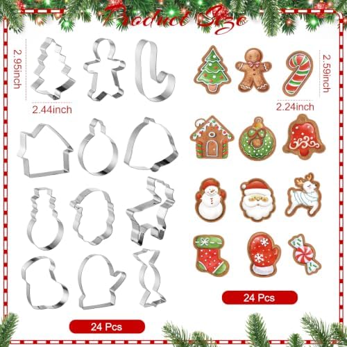 Tioncy 24 Set Christmas Baking Gifts Mini Wood Rolling Pin & Cookie Cutters - Image 3