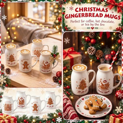 Hushee Christmas Mugs Set of 4 with Gift Box, 13.5 oz, Gingerbread Man - Image 5