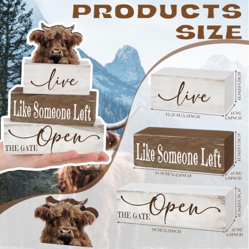 Moucuny 4 Pcs Christmas Table Sign Christmas Wooden Decorative Signage Winter Tiered Tray Decor Winter Centerpieces Farmhouse Wooden Block Set Xmas Table Sign for Home, Highland Cattle - Image 3