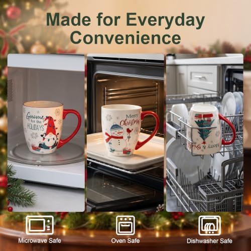 Topadorn 18 oz Christmas Ceramic Coffee Mugs with Handle, Tea Cup Set of 4 - Image 4