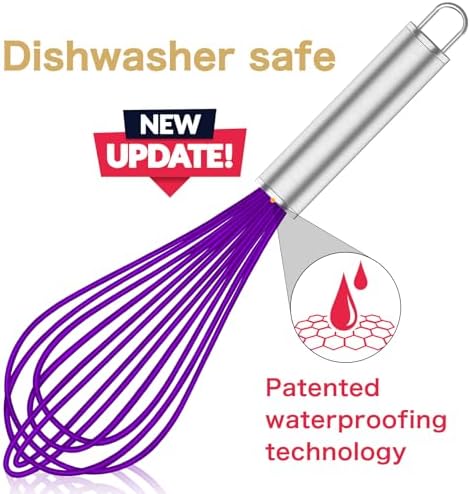 Purple Silicone Whisk Set of 3, 8/10/12 Inch, Non-Scratch - Image 2
