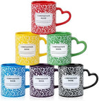 6 Set Composition Book Mug with Heart Handle, Ceramic Cup by Pickmesh