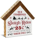 Rustic Christmas Sleigh Decor, Sleigh Rides House Shaped Wooden Sign by Unknown