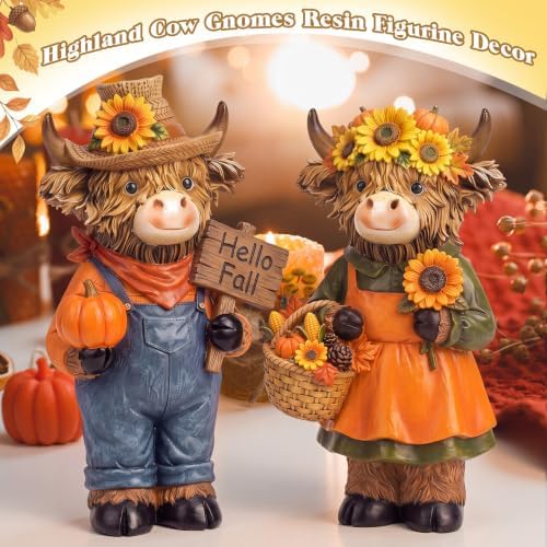 2 Pcs Fall Highland Cow Figurines Gifts, Resin Table Decor - Image 2