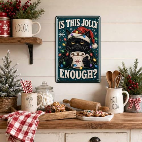 Christmas Cat Sign, Black Cat Holiday Decor, Vintage Wall Art - Image 4