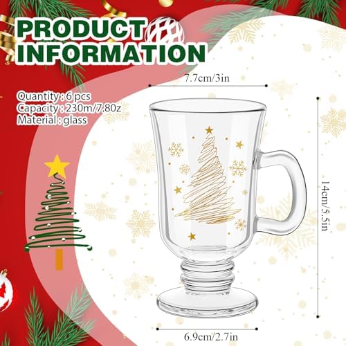 Sliner 6 Pcs Glass Coffee Mugs, Xmas Tree Irish Mugs with Handle - Image 3