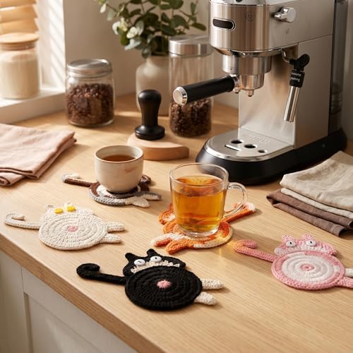 Coasters Gifts for Cat Lovers 5PCS Cat Coaster Woven Creative Cat Coaster - Image 3