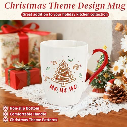 Christmas Coffee Mug Set of 4, 12 oz Gingerbread Man Coffee Mug with Handle, Hot Cocoa Ceramic Mugs with Gift Box for Mom Woman Family Friends Colleagues - Image 5