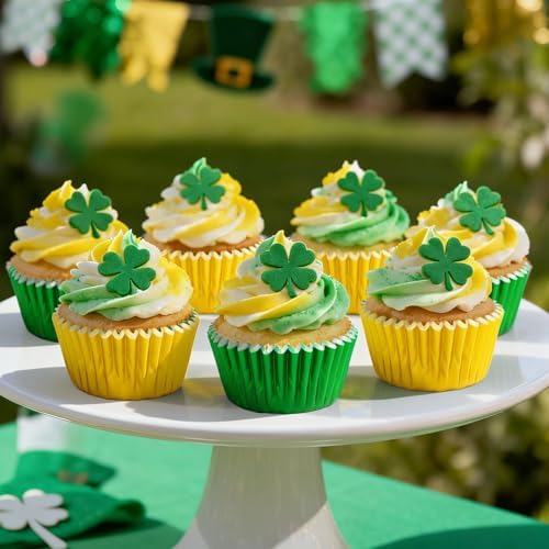 JarThenaAMCS 200Pcs St. Patrick's Day Foil Cupcake Liners Baking Cups Green Gold Foil Metallic Cupcake Wrappers Muffin Liners for Irish Holiday Birthday Party Supplies - Image 6
