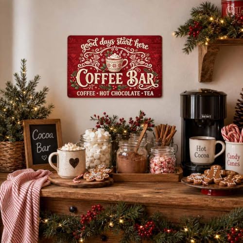 Christmas Coffee Bar Sign, Holiday Kitchen Decor, Vintage Wall Art - Image 4
