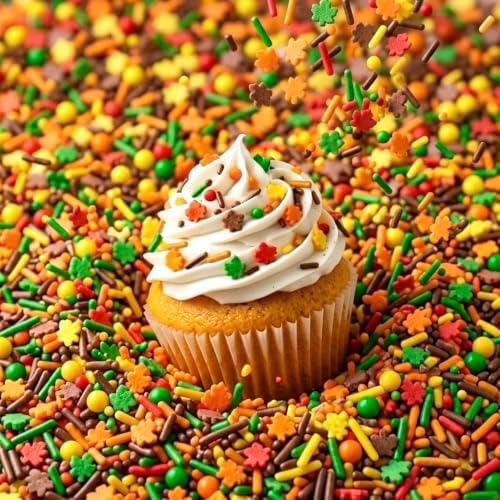 Manvscakes Autumn Themed Sprinkle Blend with Colored Sugar Leaf Shapes by Manvscakes