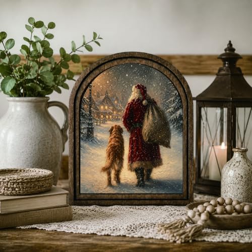 Santa and Dog Arched Table Sign, Rustic Christmas Farmhouse Decor - Image 7