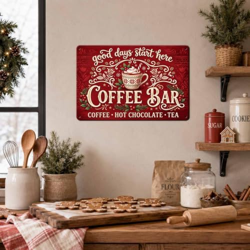 Christmas Coffee Bar Sign, Holiday Kitchen Decor, Vintage Wall Art - Image 7