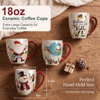 Topadorn Christmas Mugs Set of 4, Festive Coffee Cups with Handle, 18 oz Ceramic Coffee Cups - Gift for Family and Friends, Ideal for Holiday Party, Hot Chocolate, Tea - Image 4