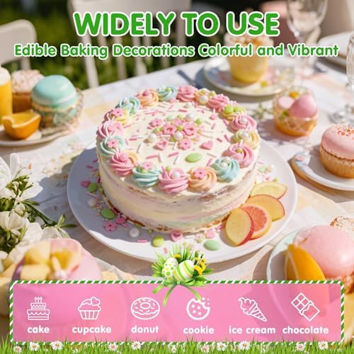 Edible Sprinkles for Cake Decorations,Pink White Pearls and Jimmies,Heart and Flowers,Bright Green Balloons Sprinkle Mix,Spring Candy Sprinkles for Cakes,Cupcakes,Dessert Tables & Party Favors,Food Grade Sugar Decorating for Brunch,Wedding Birthday & S... - Image 2