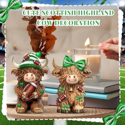 2 Pack Football Highland Cow Figurine Resin Football Decor - Image 2