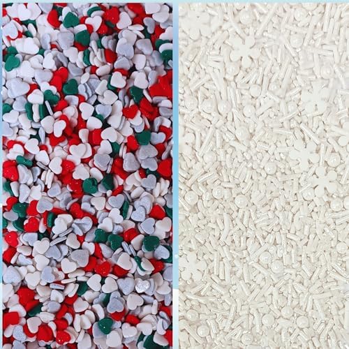 Confect Christmas Sprinkles | Mix Edible Red Green Silver & White Heart & Star | Silver & White Snowflakes Jimmies & Pearls | Cake Decorating Sprinkles - 5 Oz - Image 7