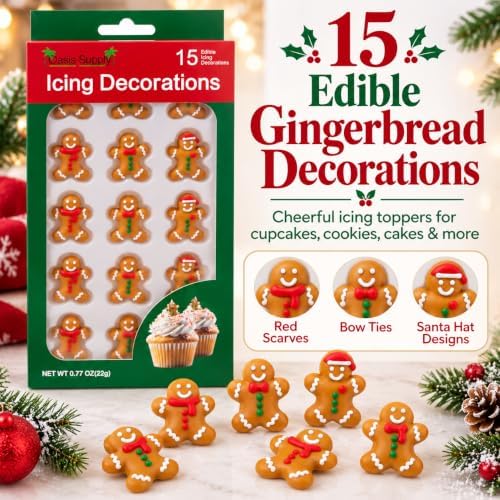 Oasis Supply Christmas Gingerbread Man Edible Icing Decorations – 15 Count – Holiday Cake & Cupcake Toppers for Cookies, Cakes, Cupcakes & Desserts - Image 2