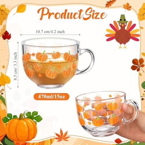 Sliner 6 Pcs Fall Pumpkin Coffee Mugs 16 oz Glass Irish Cups with Handle - Image 2