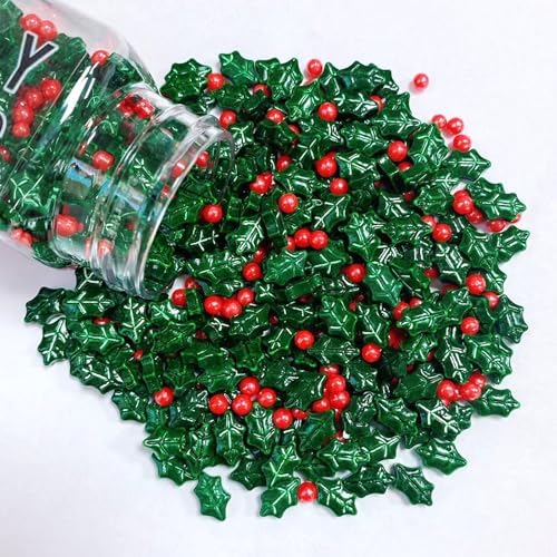 Sentovac Holly Berry Sprinkles Christmas Red and Green Holiday Sprinkles Edible for Cake Decorating Cookie Cupcake Topper Baking Decorations Halloween Christmas Supplies - Image 3