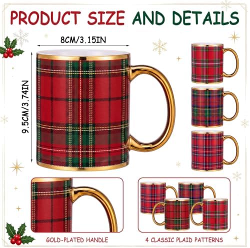 Havawish 4 Pcs Christmas Red Tartan Plaid Mugs 12 oz Holiday Coffee Mug - Image 2
