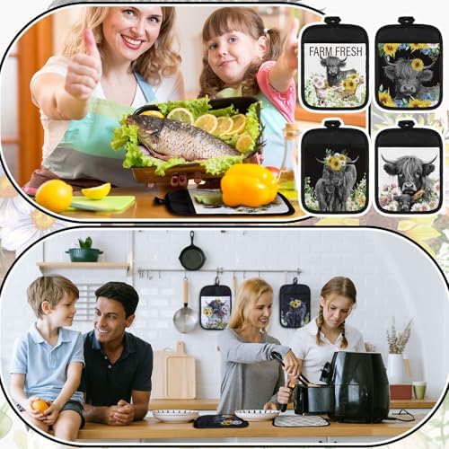 Jingmore 12 Pcs Christmas Highland Cattle Pot Holders with Pocket Gift Bulk - Image 5