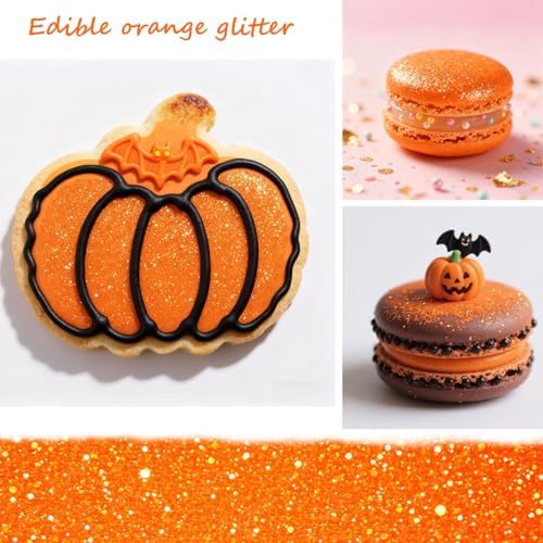 Orange Edible Glitter Glimmer Powder for Cakes Drinks - Colaele 5 grams Food Grade Luster Dust Metallic Food Decorating Sprinkle Disco Brew Dust for Cake Decorations Wine Beverage Candy Dessert, Vegan - Image 3