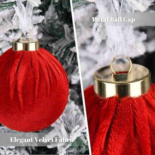 Velvet Christmas Balls Ornaments for Tree - 15pcs Shatterproof Christmas Ornaments for Xmas Trees Decorations - Multicolor Red Green Brown Beige, 80mm 3.15inch - Image 3