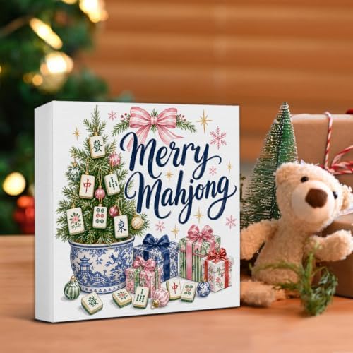 Christmas Mahjong Decor, Chinoiserie Christmas Tree Wooden Sign Decorations - Image 5