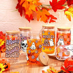 SiliFine 6 Pcs Halloween Glass Cups, 16 oz with Lids and Straws - Image 2