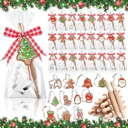 Tioncy 24 Set Christmas Baking Gifts Mini Wood Rolling Pin & Cookie Cutters by Tioncy