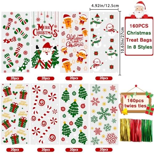 YUJUN 160PCS Christmas Cellophane Treat Bags Winter Party Favor Supplies - Image 2