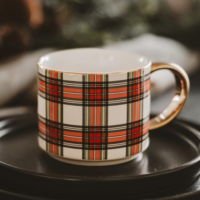 Sweet Water Decor White Plaid Coffee Mug, 14oz China Christmas Mug with Gold Handle, Large Holiday Winter Cup for Coffee, Tea & Hot Chocolate, Stocking Stuffer Gifts for Women - Image 3