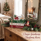 4 Pcs Christmas Table Decorations Reindeer Sleigh Wood Book Signs - Image 3