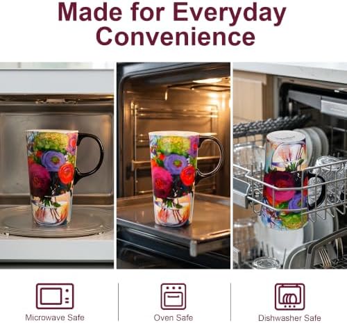 Topadorn 17oz Ceramic Travel Mug with Lid, Floral Coffee Mug with Gift Box - Image 6