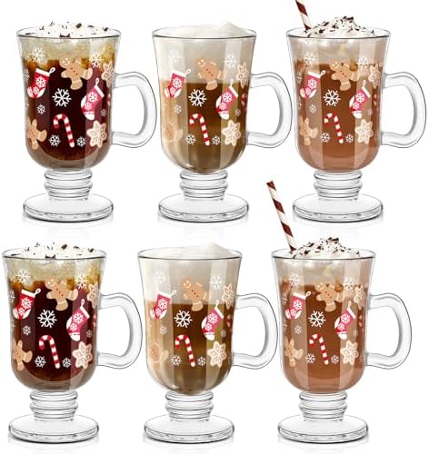 Sliner 6 Pcs Glass Coffee Mugs, Colorful Irish Mugs with Handle by Sliner