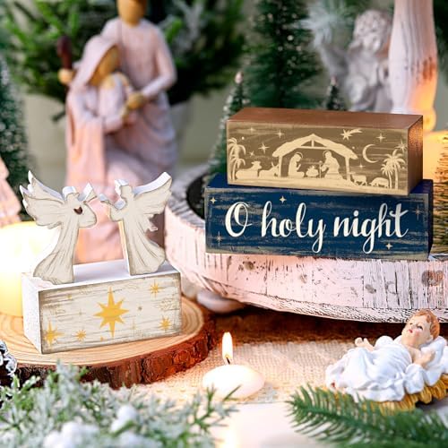 Moucuny 4 Pcs Christmas Angel Table Decorations Nativity Block Signs - Image 4