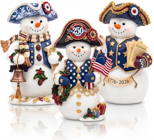 Suzile 3 Pcs 250th Anniversary 1776 Wooden Snowman Decor for Veterans Day by Suzile