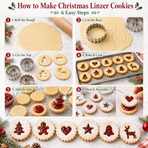Crethinkaty 9 Pcs Mini Christmas Linzer Cookie Cutters Set, Stainless Steel Cookie Cutters, Christmas Tree, Gingerbread Man, Snowman, Elk - for Christmas Winter Holiday Baking - Image 3