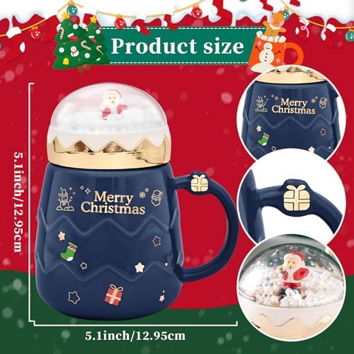 17.6 oz Christmas Mug with Winter Snow Globes Lid Decorations, Large Cute Festive Ceramic Coffee Cup, Winter Xmas Birthday Tabletop Drinkware Teacup Gifts for Adults Kids Men Women (Dark Blue) - Image 2